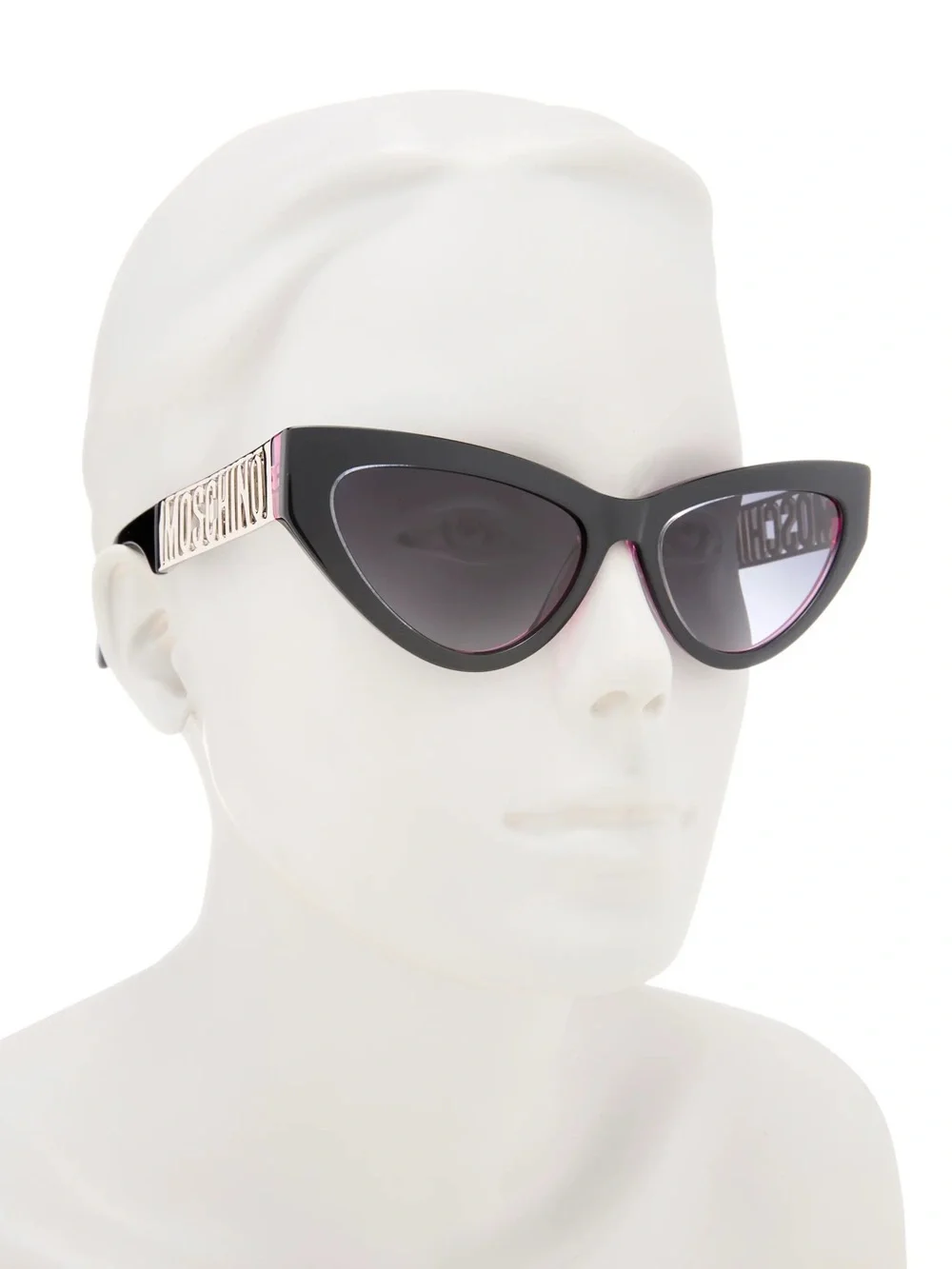 Moschino Womens Black Cat-Eye Sunglasses with Subtle Pink Trim & Silver Hardware